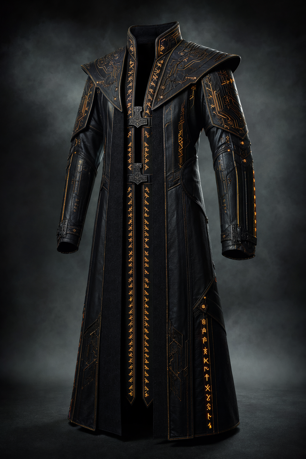 Cyberpunk Viking Trench — AI-generated Norse cyberpunk fashion